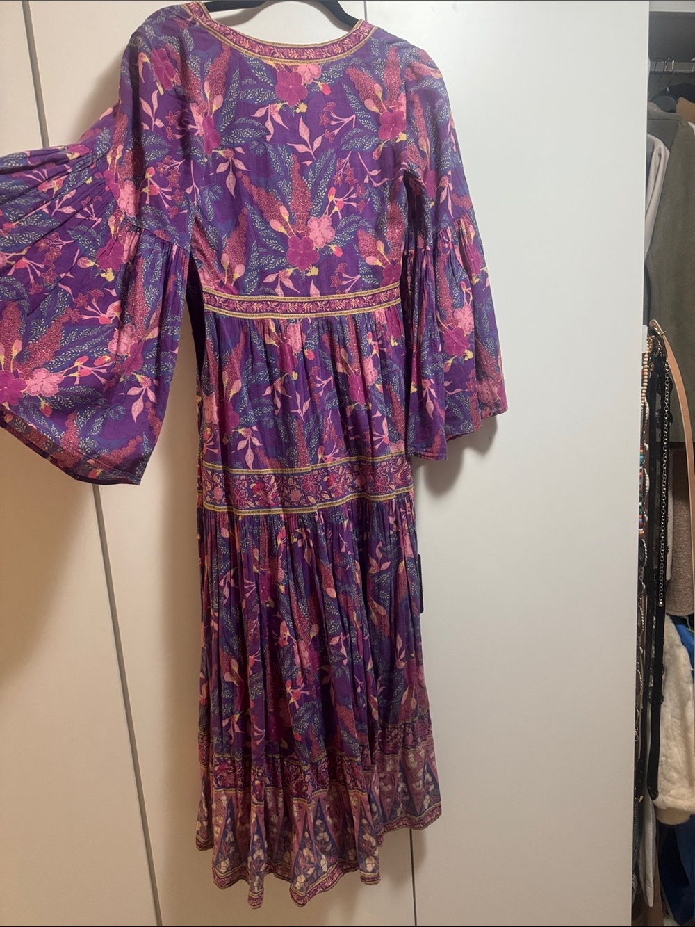 Boho Floral Purple Midi Dress with Bell Sleeves - Picture 3 of 3